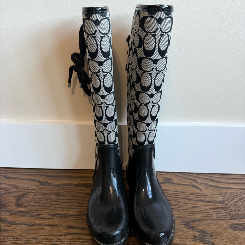 Coach Black and Gray Winter Rain Boots
